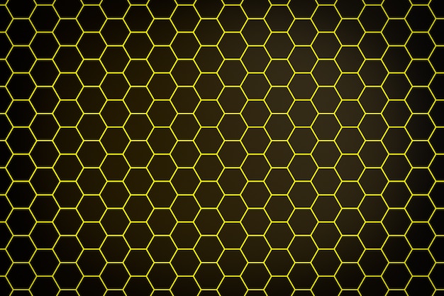 3d illustratie van een gele honingraat zwart-wit honingraat voor honing. Patroon van eenvoudige geometrische zeshoekige vormen, mozaïek achtergrond. Bijen honingraat concept