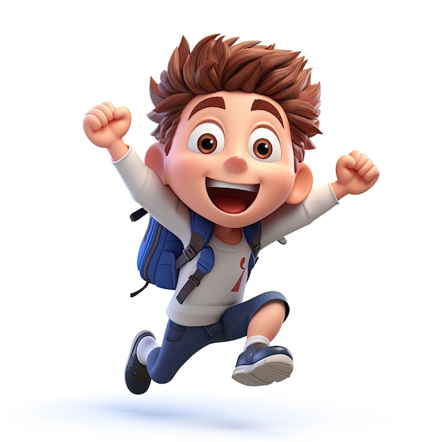 3D-illustratie van een gelukkige jongen terug naar school concept personage geïsoleerd op witte achtergrond