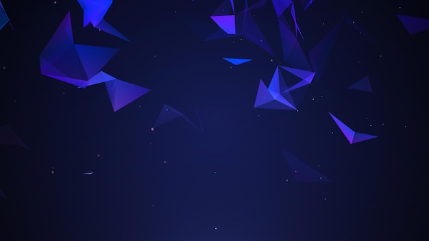 3D illustratie van een geometrische vorm Futuristisch netwerkverbindingsconcept met blauwe driehoeken Abstracte veelhoekige ruimte op een donkere achtergrond 3D-rendering