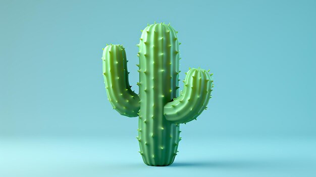 3D-illustratie van een groene cactus op een blauwe achtergrond De cactus is scherp en heeft een realistische textuur