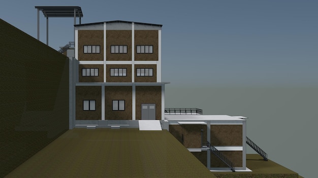 3D-illustratie van een industrieel gebouw