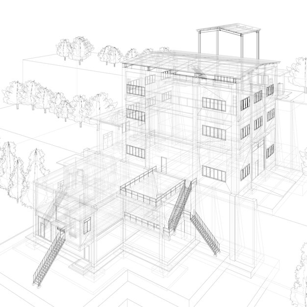 3D-illustratie van een industrieel gebouw