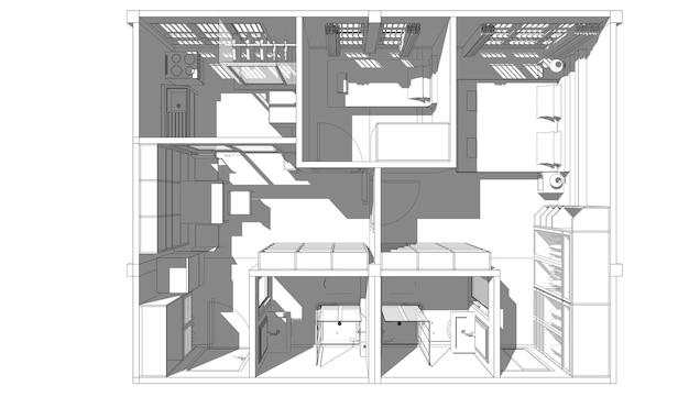 Foto 3d-illustratie van een industrieel gebouw