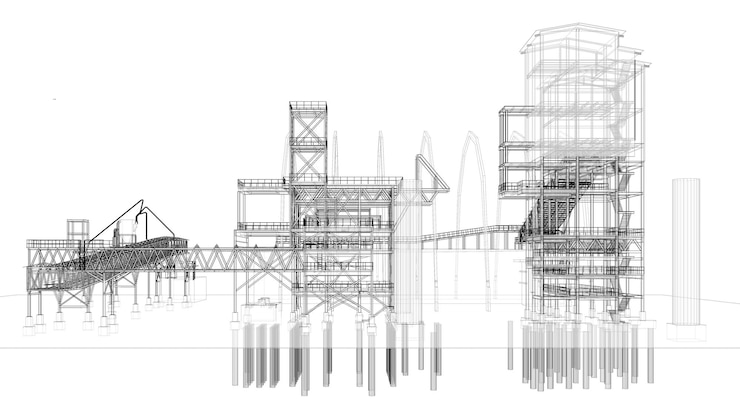 Foto 3d-illustratie van een industrieel gebouw