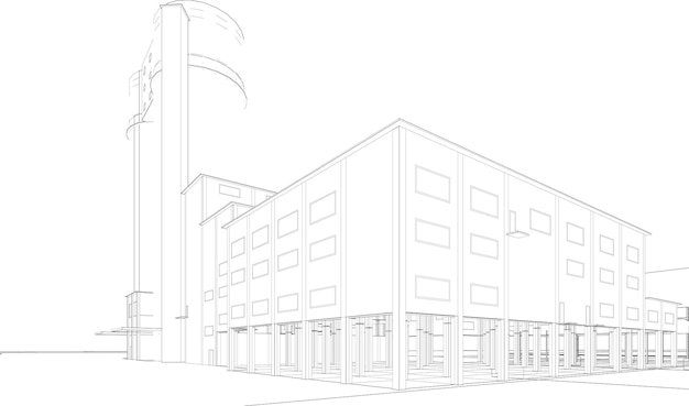 3D-illustratie van een industrieel gebouw