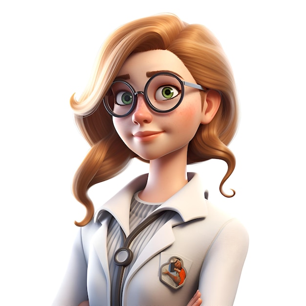 3D illustratie van een jong meisje met een bril geïsoleerd op een witte achtergrond