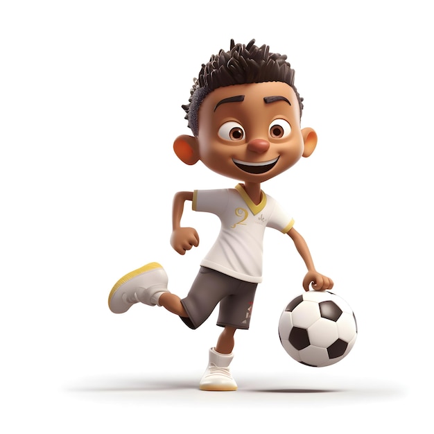 3D illustratie van een kleine jongen voetballen geïsoleerd op een witte achtergrond