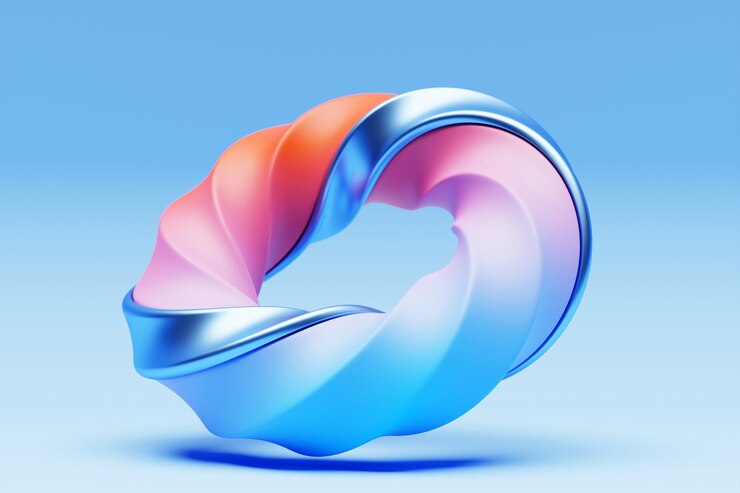 Foto 3d-illustratie van een kleurrijke gloeiende heldere torusvorm op blauwe achtergrond