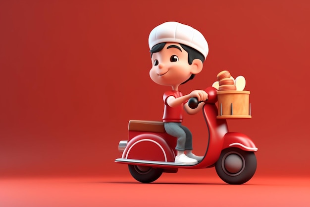 3d illustratie van een leuke cartoon die een scooter berijdt op geïsoleerde achtergrond generatieve ai