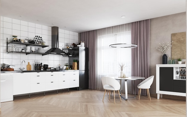 3D illustratie van een modern appartementinterieur