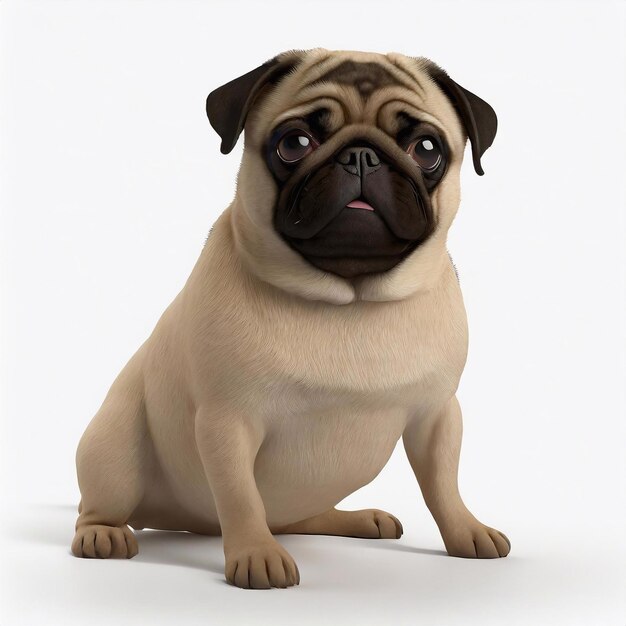 3D-illustratie van een Pug op een witte achtergrond