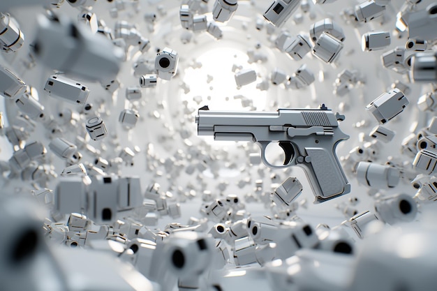 3D-illustratie van een revolver in zilveren kleur op een witte achtergrond