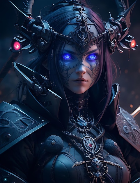 3D Illustratie van een robot Fantasy Female enchanter op de donkere achtergrond