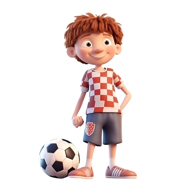 3D illustratie van een roodharige jongen met een voetbal