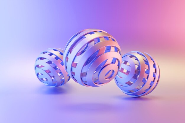 3D illustratie van een roze metalen bol met veel gezichten op een roze achtergrond Cyber ball sphere