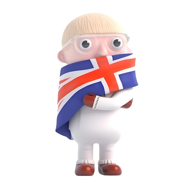 Foto 3d-illustratie van een schattig kleine jongen met de vlag van ijsland