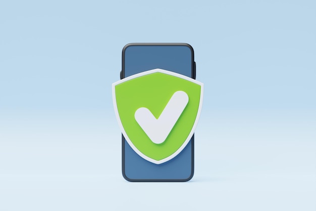 Foto 3d-illustratie van een smartphone met beschermingsschild en hangslot3d-render beveiliging voor online winkelen online betalen met betalingsbescherming winkelen met 3d-wachtwoordbeveiliging voor mobiele telefoons