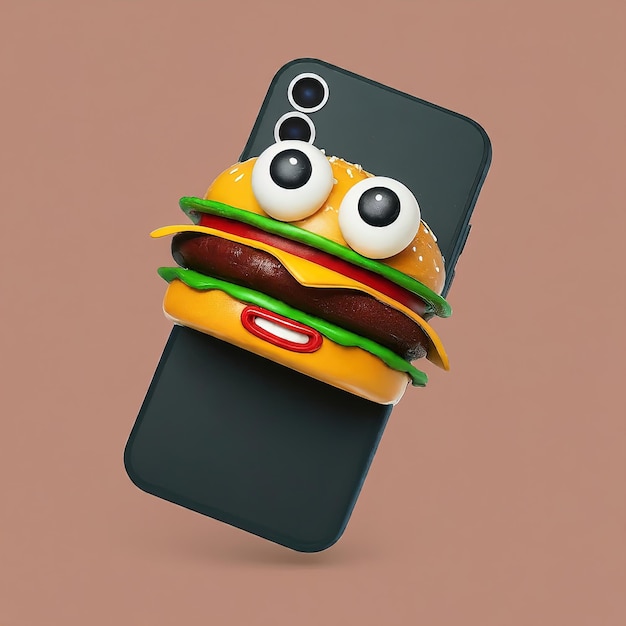 3d illustratie van een smartphone met een hamburger en burger