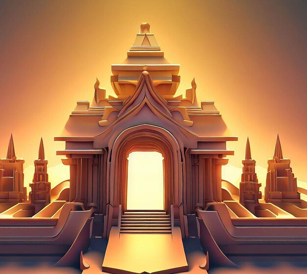 3D illustratie van een tempel met een poort in het midden