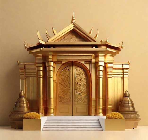 Foto 3d-illustratie van een tempel met een poort in het midden