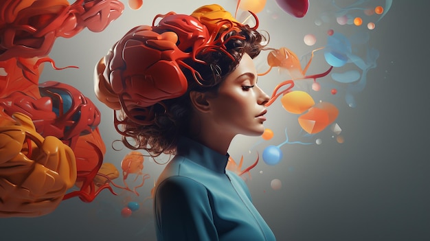 3D-illustratie van een vrouw met haar overdenking