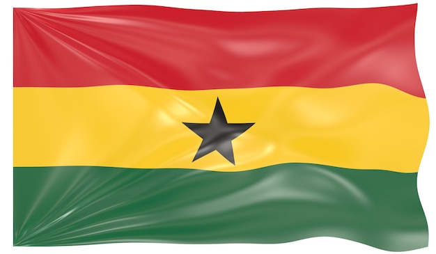 3d illustratie van een wapperende vlag van Ghana