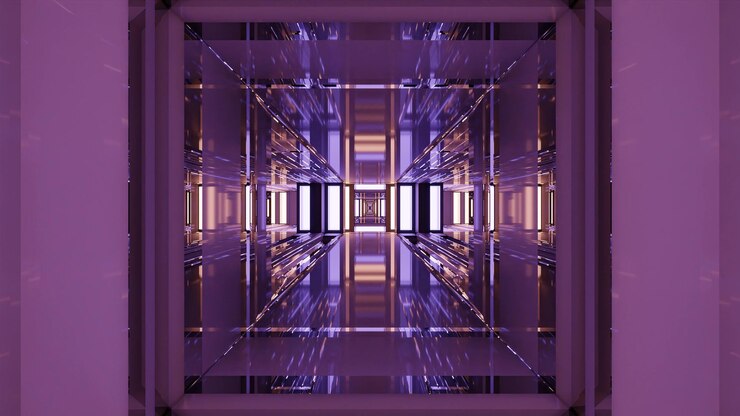 3d illustratie van glas vierkante 4K UHD-tunnel