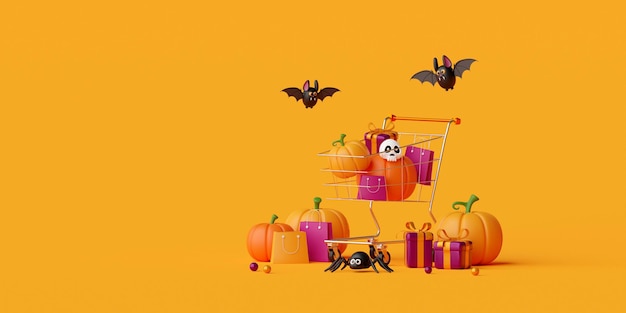 3d illustratie van Happy Halloween shopping sale reclamebanner