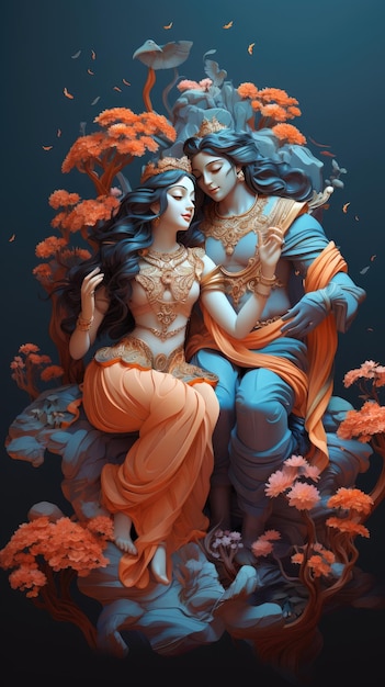 Foto 3d illustratie van heer krishna en radha voor krishna janmashtami achtergrond