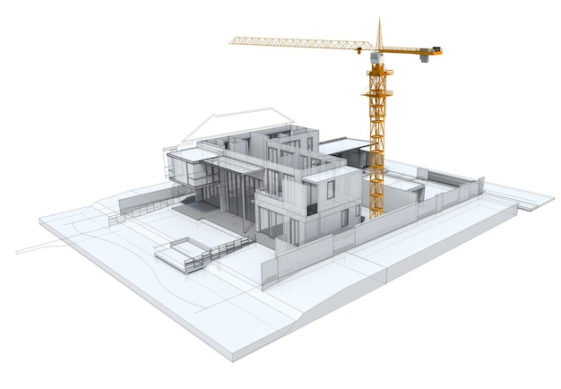 3D-illustratie van het ontwerpconcept van het gebouw architecten computer gegenereerde visualisatie