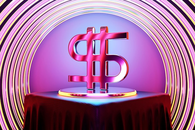 3d illustratie van het pictogram van het dollargeld op cirkelpodium Valutawisselsymbool stijgende prijzen