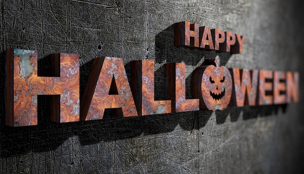 3d illustratie van het woord halloween gemaakt van roestig metaal