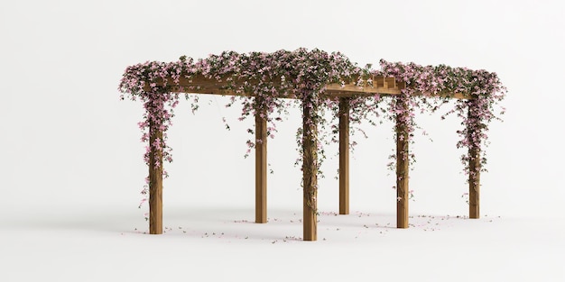 3d illustratie van houten frame met roze bloem geïsoleerd op een witte background