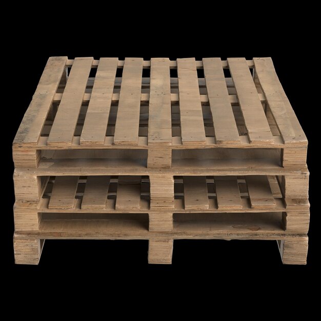 3D-illustratie van houten pallet geïsoleerd op zwarte achtergrond