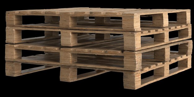 3D-illustratie van houten pallet geïsoleerd op zwarte achtergrond