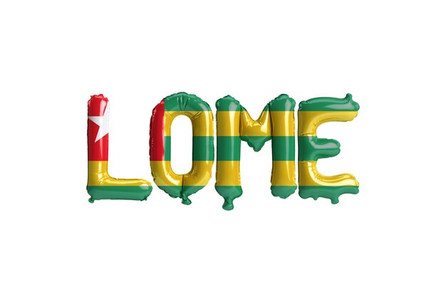 3D illustratie van Lomé hoofdstad ballonnen met Togo vlaggen kleur geïsoleerd op wit