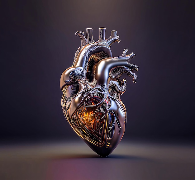3D illustratie van menselijk hart in een stalen vorm. ongebruikelijke 3D illustratie.