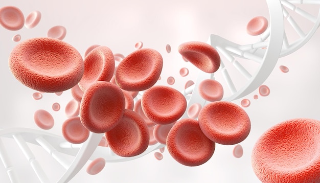 Foto 3d illustratie van menselijke rode bloedcellen geïsoleerd op een witte achtergrond, concept voor medische gezondheidszorg.
