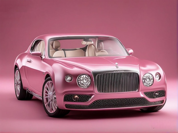 3d illustratie van moderne auto roze conceptauto staat midden op een roze achtergrond