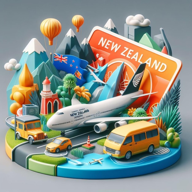 3D-illustratie van Nieuw-Zeeland met een grijze achtergrond