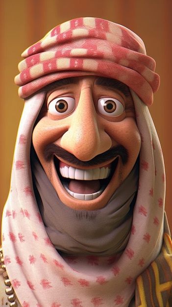 Foto 3d illustratie van oude arabische strijder cartoon grappig karakter ai gegenereerd