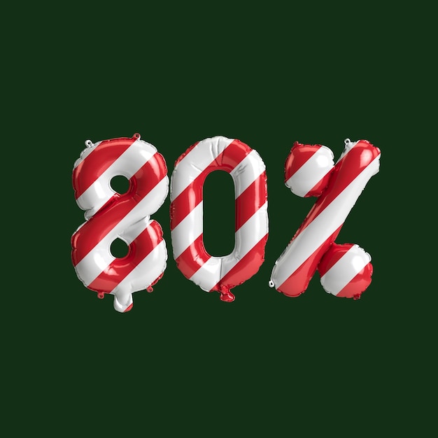 3d illustratie van percentage aantal ballonnen kerst verkoop geïsoleerd op background