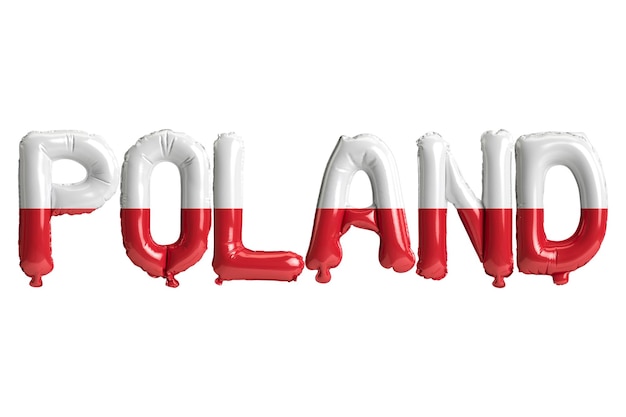 3d illustratie van Polandletter-ballonnen met vlaggenkleur die op wit wordt geïsoleerd