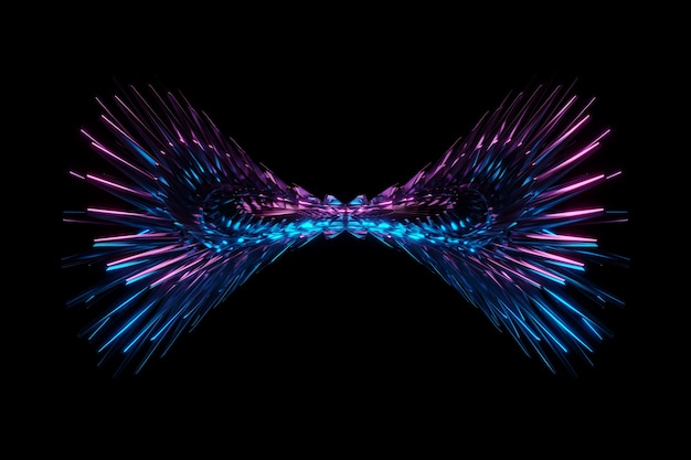 3d illustratie van roze en blauwe neon geosymmetrische vleugels op een lichte achtergrond. Futuristische vorm, abstracte modellering.
