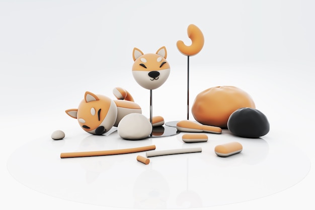 3d illustratie van shiba dog plasticine