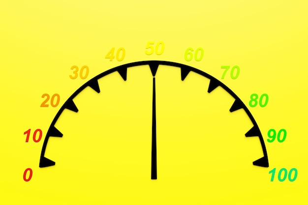 Foto 3d illustratie van snelheid meten snelheidspictogram kleurrijke snelheidsmeter pictogram snelheidsmeter aanwijzer wijst naar 50