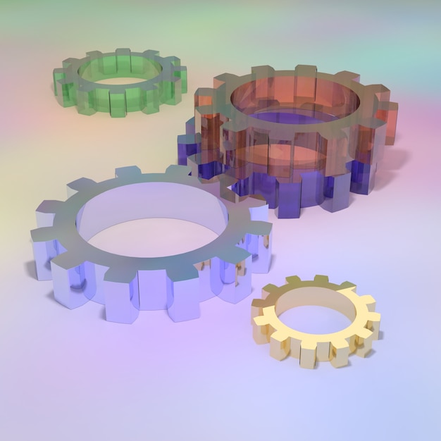 Foto 3d illustratie van transparante plastic toestellen die op kleurrijk gekleurd oppervlak liggen