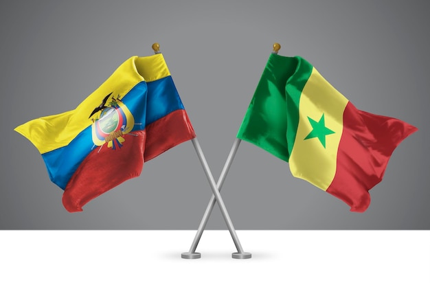 3D illustratie van twee gekruiste vlaggen van Senegal en Ecuador