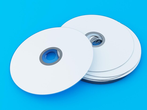3d illustratie van witte compact discs op gekleurde achtergrond