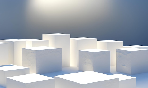 3D illustratie van witte kubussen en parallellepipedums